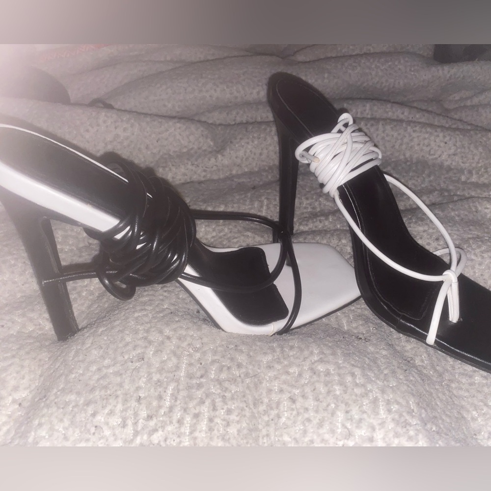Nordstrom Black and White Textured Heels